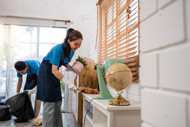 Commercial cleaners cleaning an office space