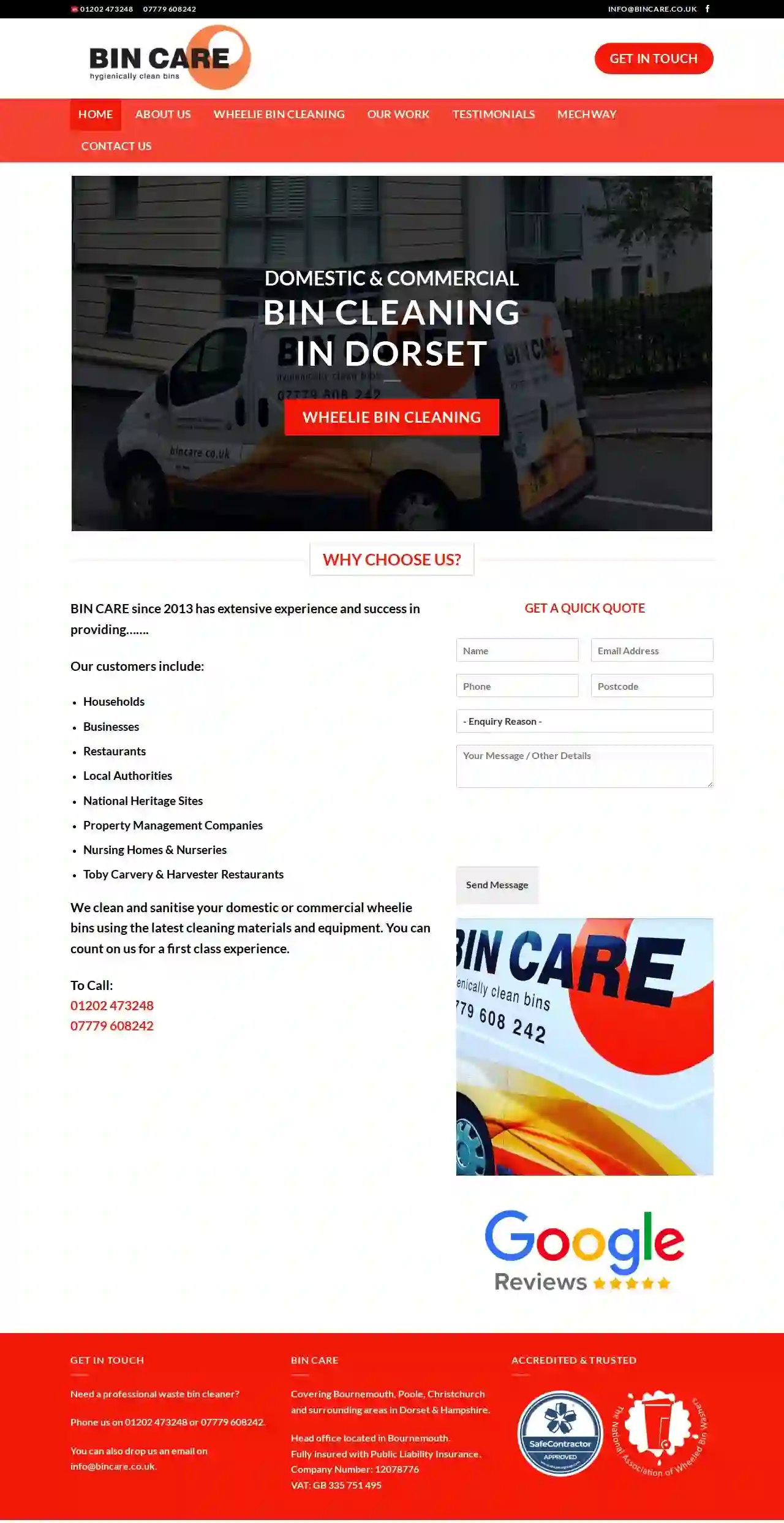 BIN CARE LTD Domestic & Commercial Wheelie Bin Cleaning