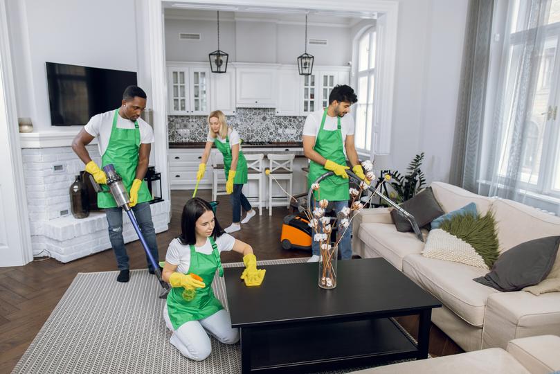 Cleaning professional cleaning a house