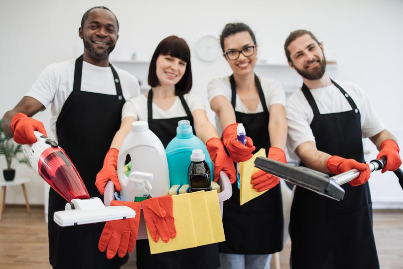 Cleaning professional cleaning a house